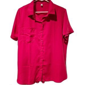 Rose red/ Pink Casual Short Sleeve collared Button down blouse Size Large